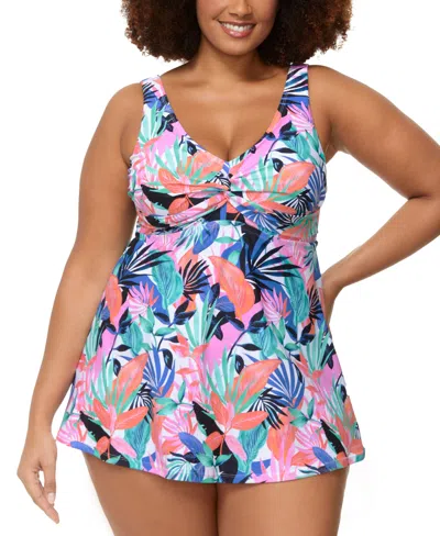 Raisins Curve Lucia V-neck Swimdress In White Multi
