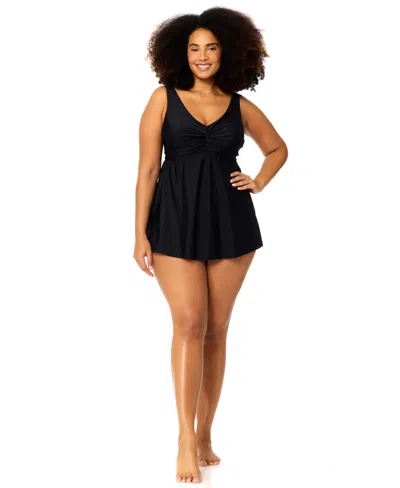 Raisins Curve Plus Size Lucia V-neck One-piece Swim Dress In Black