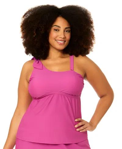 Raisins Curve Plus Size Marita Asymmetrical Swim Tankini Top In Pink