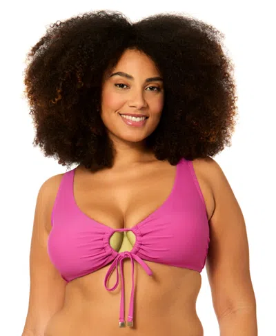 Raisins Curve Plus Size Ronda V-neck Swim Bikini Top In Pink