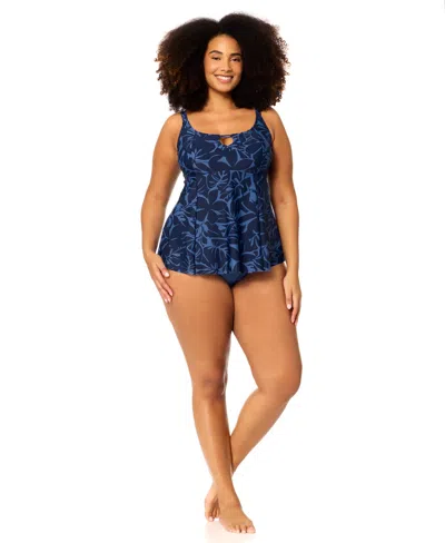 Raisins Curve Plus Size Shoreline Tankini Top In Blue