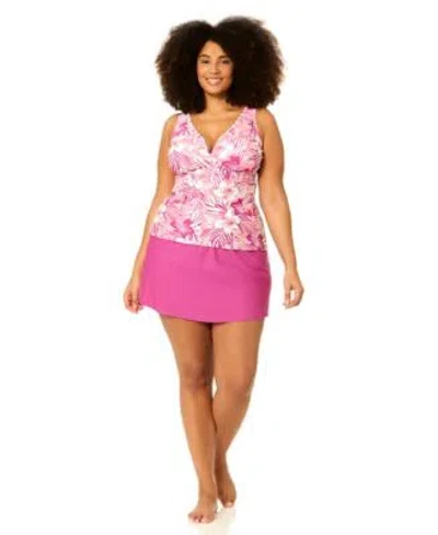 Raisins Curve Plus Size Tanzania Adjustable Strap Swim Tankini Top Skirt In Multi