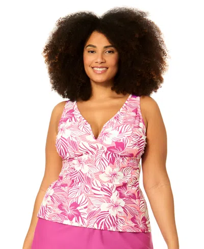 Raisins Curve Plus Size Tanzania Adjustable-strap Swim Tankini Top In Pink