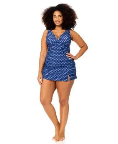 Raisins Curve Plus Size Tanzania Tankini Top Skirt In Blue