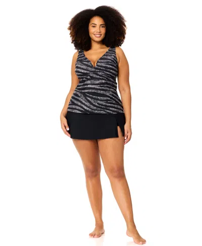 Raisins Curve Plus Size Tanzania Trendy Printed Tankini Swim Top In Black
