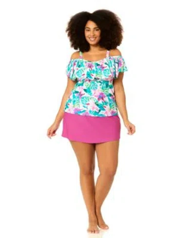 Raisins Curve Plus Size Tortuga Tankini Skirt In Pink