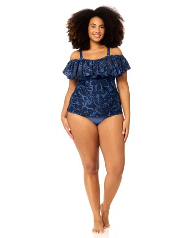 Raisins Curve Plus Size Tortuga Tankini Top In Blue