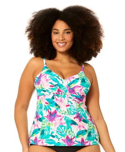 Raisins Curve Plus Size Underwire Aries Floral Print Swim Tankini Top In Multi
