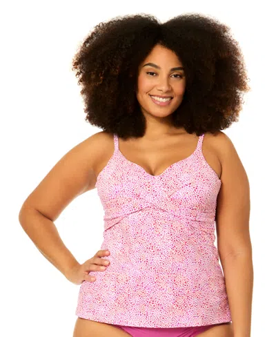 Raisins Curve Plus Size Underwire Aries Printed Swim Tankini Top In Pink