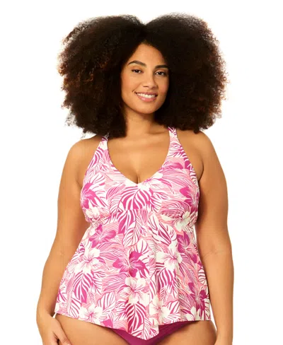 Raisins Curve Plus Size Underwire Floral Print Swim Tankini Top In Purple