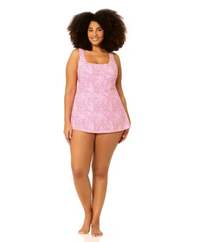 Raisins Curve Plus Size Underwire Printed One-piece Swim Dress In Pink