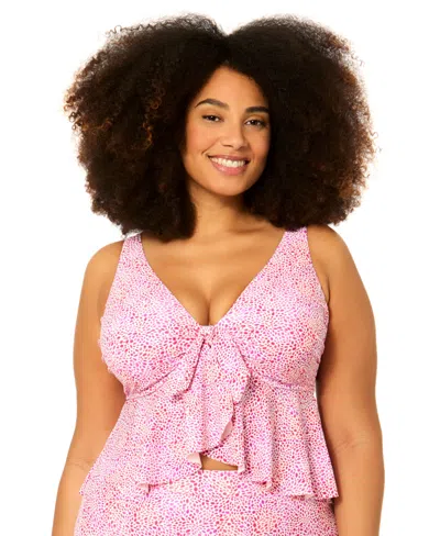 Raisins Curve Plus Size Underwire Topanga Printed Swim Tankini Top In Pink