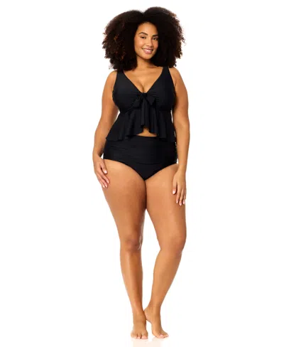 Raisins Curve Plus Size Underwire Topanga Ruffled Swim Tankini Top In Black