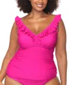 Raisins Curve Trendy Plus Andressa Ruffle-trim Tankini In Pink