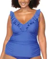 Shop Raisins Curve Trendy Plus Andressa Ruffle-trim Tankini In Slate