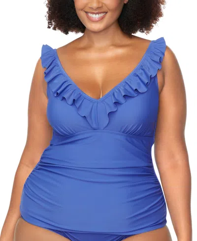 Raisins Curve Trendy Plus Andressa Ruffle-trim Tankini In Slate