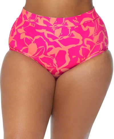 Raisins Curve Trendy Plus Island Tummy-control Printed Bottoms In Pink Multi