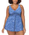 Raisins Curve Trendy Plus Lucia Printed Swimdress In Slate