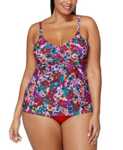 Raisins Curve Trendy Plus Size Aries Printed Tankini Top Bottoms In Red