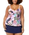 Raisins Curve Trendy Plus Size Aries Tankini Top Bravo Swim Skirt In Multi