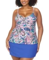 Raisins Curve Trendy Plus Size Aries Underwire Tankini Top Bravo Tummy Control Swim Skirt In Multi