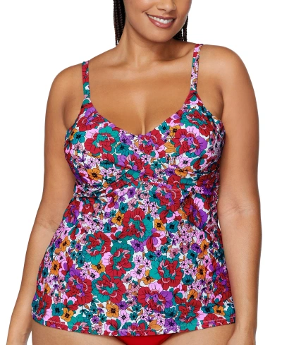 Raisins Curve Trendy Plus Size Aries Underwire Tankini Top In Red