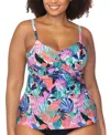 Raisins Curve Trendy Plus Size Aries Underwire Tankini Top In White Multi