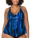 Raisins Curve Trendy Plus Size Aviva Underwire Tankini Top In Blue Multi