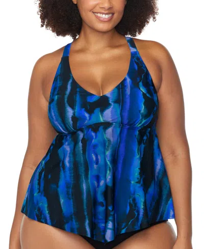 Raisins Curve Trendy Plus Size Aviva Underwire Tankini Top In Blue Multi
