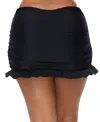 Raisins Curve Trendy Plus Size Echo Ruffled Swim Skirt In Black