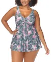 Raisins Curve Trendy Plus Size Lucia Printed Twist-front Swimdress In Multi