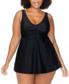 Raisins Curve Trendy Plus Size Lucia Twist-front Swimdress In Black