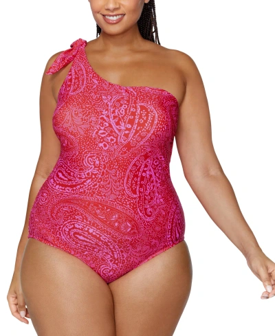 Raisins Curve Trendy Plus Size Marita One-shoulder One-piece Swimsuit In Red