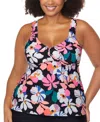 Raisins Curve Trendy Plus Size Rimini Printed Tankini Top In Black Multi