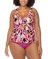 Raisins Curve Trendy Plus Size Rimini Twist Front Tankini Top Costa Ruched Bikini Bottoms In Multi