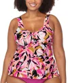 Raisins Curve Trendy Plus Size Rimini Twist-front Tankini Top In Multi