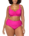 Raisins Curve Trendy Plus Size Sasha Twist Front Bikini Top Costa Ruched Bikini Bottoms In Pink