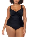 Raisins Curve Trendy Plus Size Sasha Twist Front Tankini Top Costa Ruched Bikini Bottoms In Black