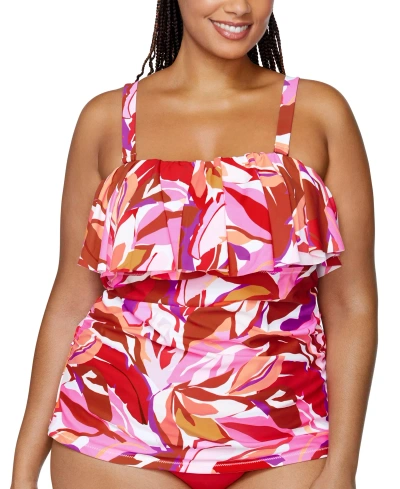 Raisins Curve Trendy Plus Size Sella Ruffled Tankini Top In Multi