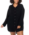 Raisins Curve Trendy Plus Size Seychelles Button-up Cover-up In Black