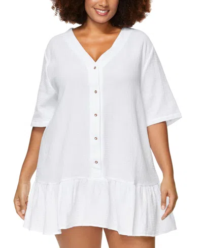 Raisins Curve Trendy Plus Size Sol Cotton Cover-up In White