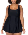 Raisins Curve Trendy Plus Size Straya Underwire Swimdress In Black
