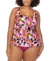 Raisins Curve Trendy Plus Size Straya Underwire Tankini Top Costa Ruched Bikini Bottoms In Multi
