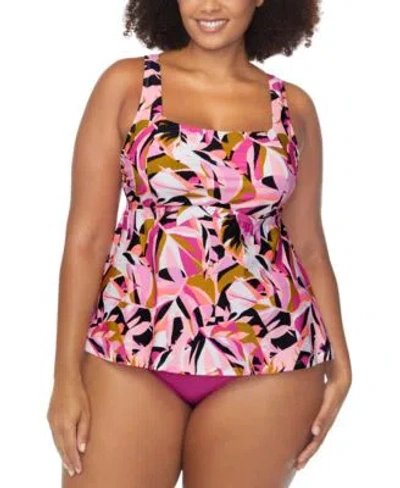 Raisins Curve Trendy Plus Size Straya Underwire Tankini Top Costa Ruched Bikini Bottoms In Multi