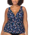 Raisins Curve Trendy Plus Size Tanzania Floral Tankini Top In Black Multi