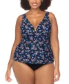 Raisins Curve Trendy Plus Size Tanzania Floral Tankini Top Costa Ruched Bikini Bottoms In Black Multi