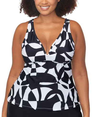 Raisins Curve Trendy Plus Size Tanzania Tankini Top In Black,white