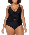Raisins Curve Trendy Plus Topanga Peplum-trim Bra Bikini In Black