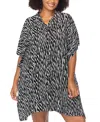 Raisins Curve Trendy Plus Size Vacay Printed Cover-up In Black,white