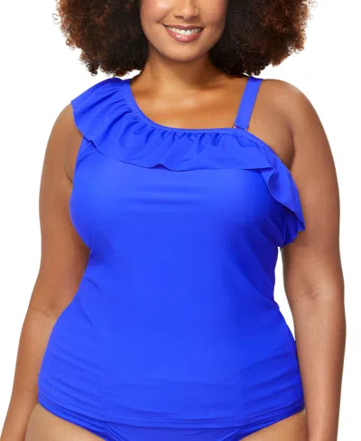 Raisins Curve Trendy Plus Size Ysabel Tankini Top In Blue